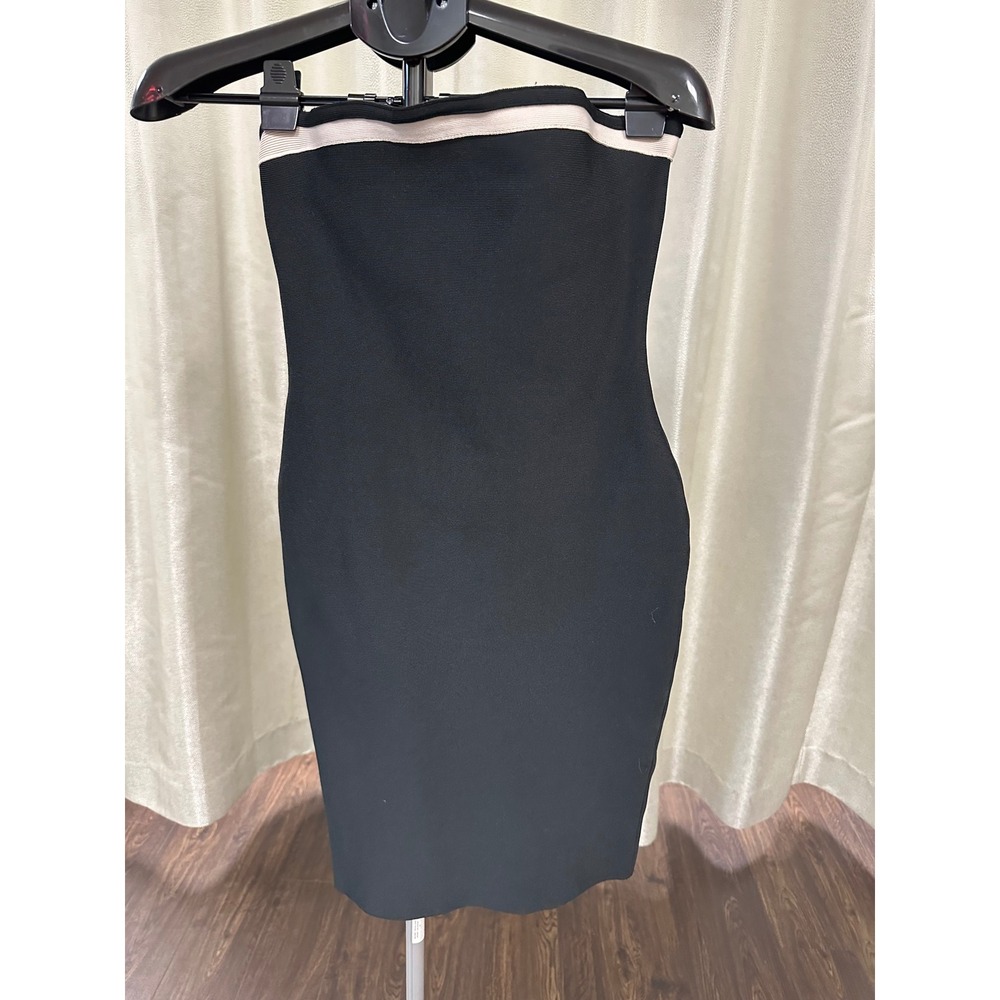 Authentic Herve‎ Leger Strapless Bandage Dress - Black with Cream Trim - Size L